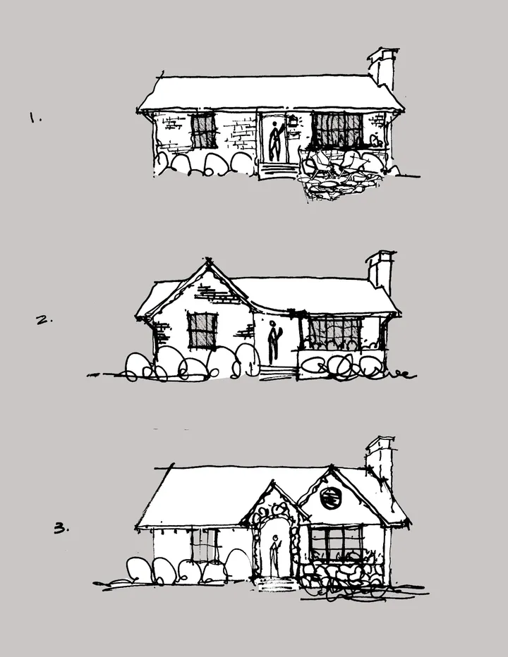 Hand-drawn architectural sketch: Clermont, elevation studies
