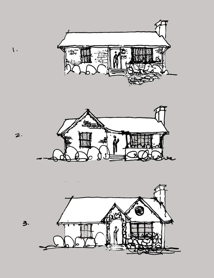 Hand-drawn architectural sketch: Clermont, elevation studies