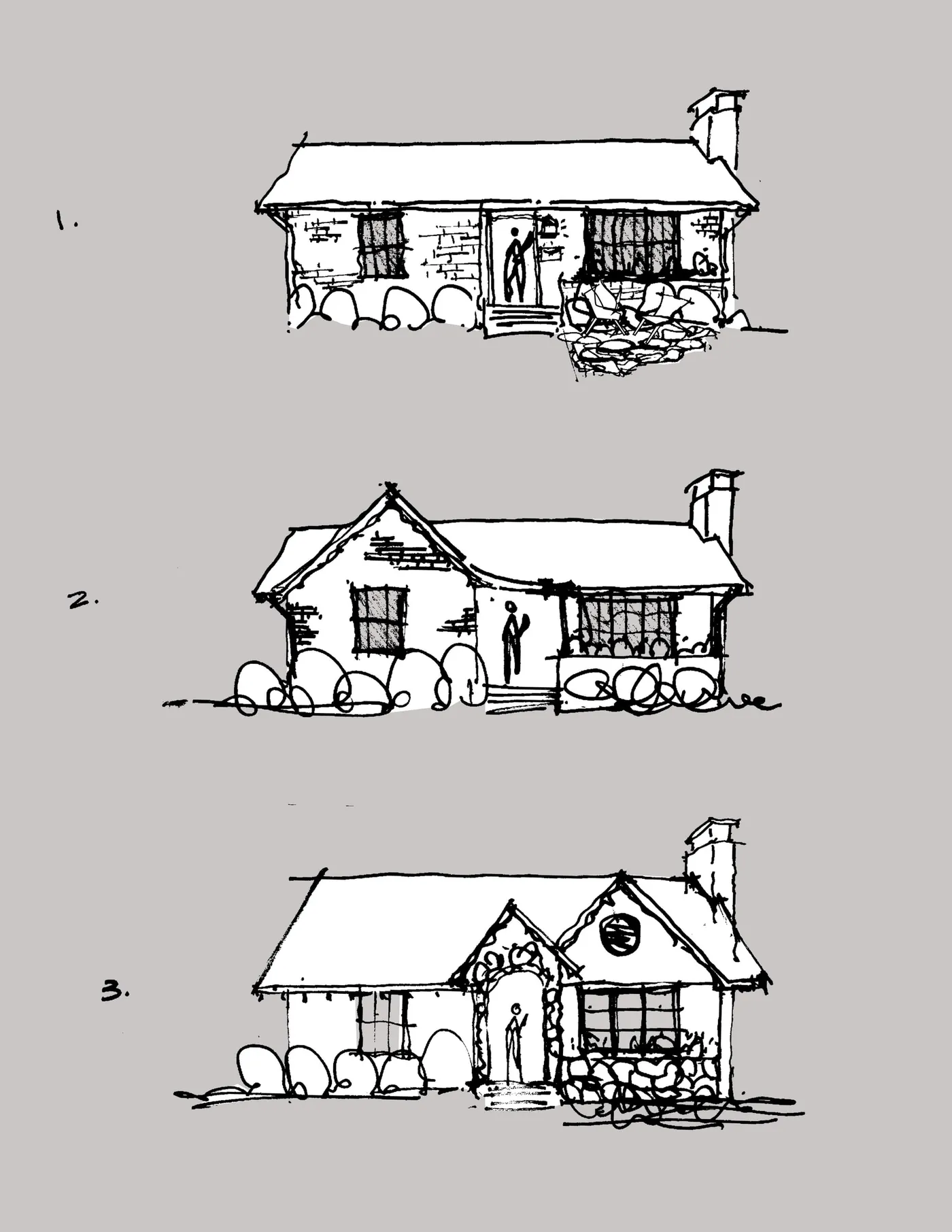 Hand-drawn architectural sketch: Clermont, elevation studies