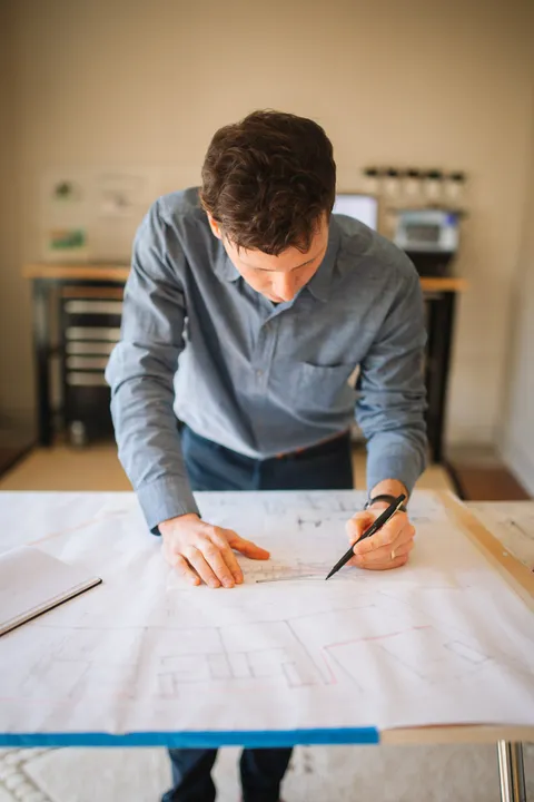 Erik Larsen at the drafting table