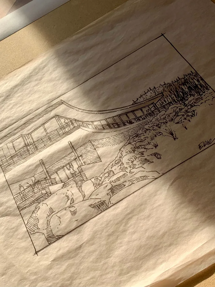Hand-drawn architectural sketch: Ink study I
