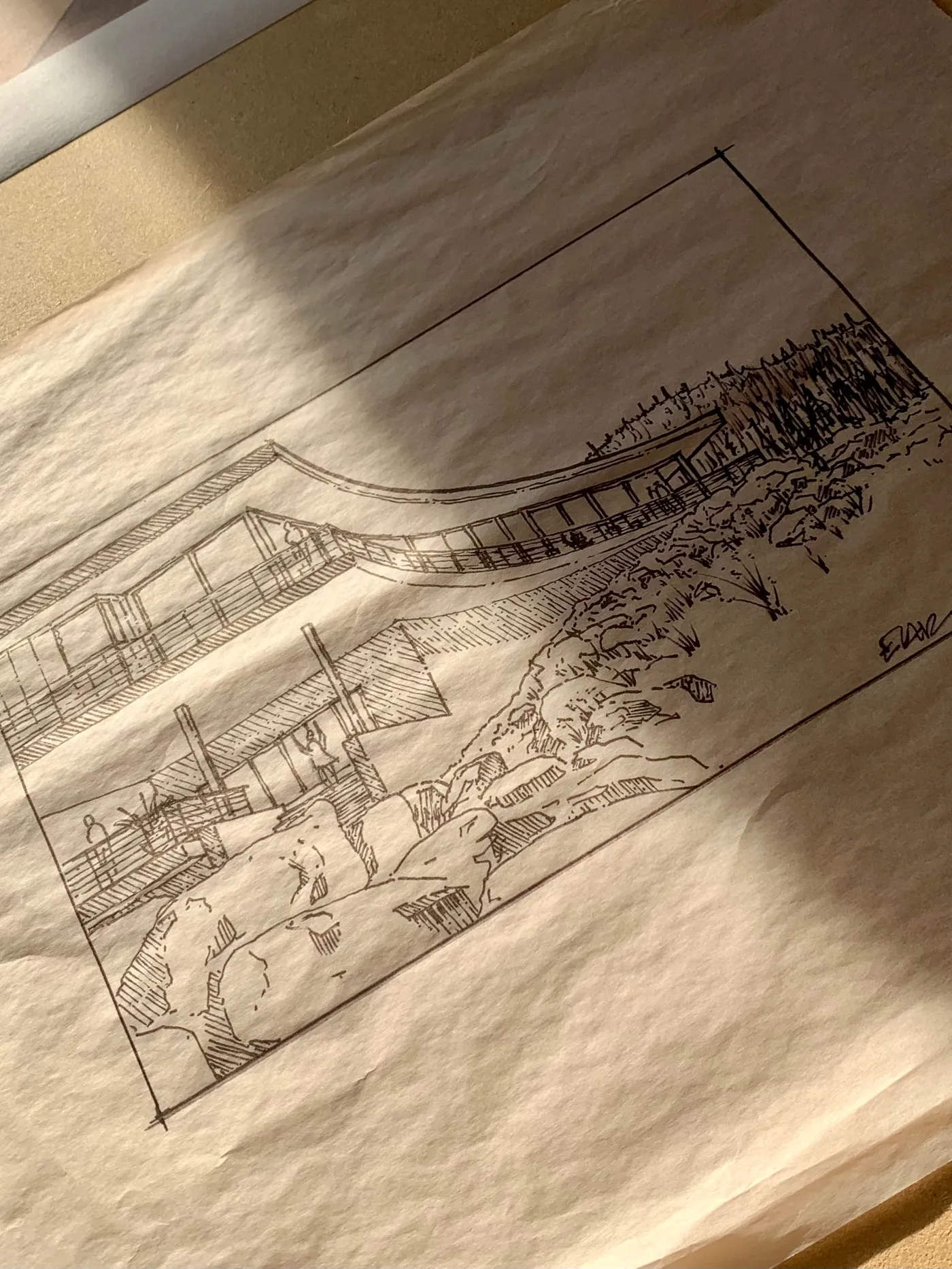 Hand-drawn architectural sketch: Ink study I