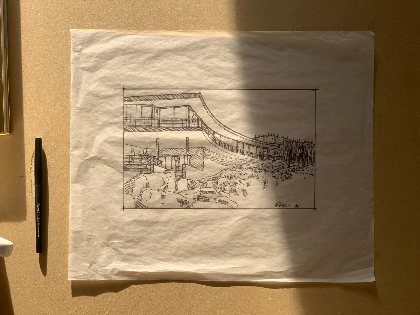 Hand-drawn architectural sketch: Ink study II