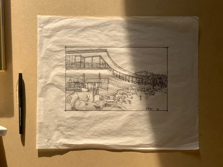 Hand-drawn architectural sketch: Ink study II