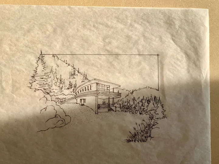 Hand-drawn architectural sketch: Ink study III